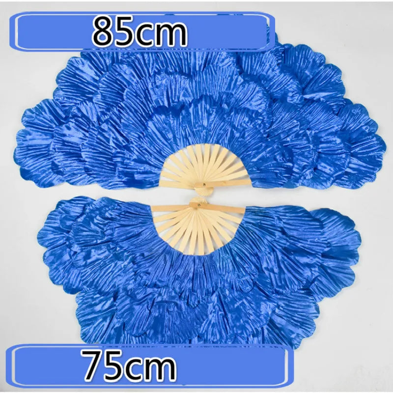 Peony Petal Square Dancing Fan Bright Cloth Double Side Yangko Dance Fan Ladies Hanfu Cheongsam Props Portable Folding Hand Fans