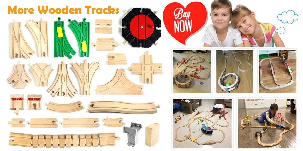 Wood Railway Track Set Expansion Package DIY Building Blocks Accessories Tracks Fit for Biro Wooden Tracks Kids Educational Toys