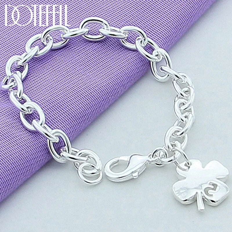 DOTEFFIL 925 Sterling Silver Clover Leaves Lucky Number 5 Bracelet 20cm Chain Women Wedding Engagement Party Jewelry