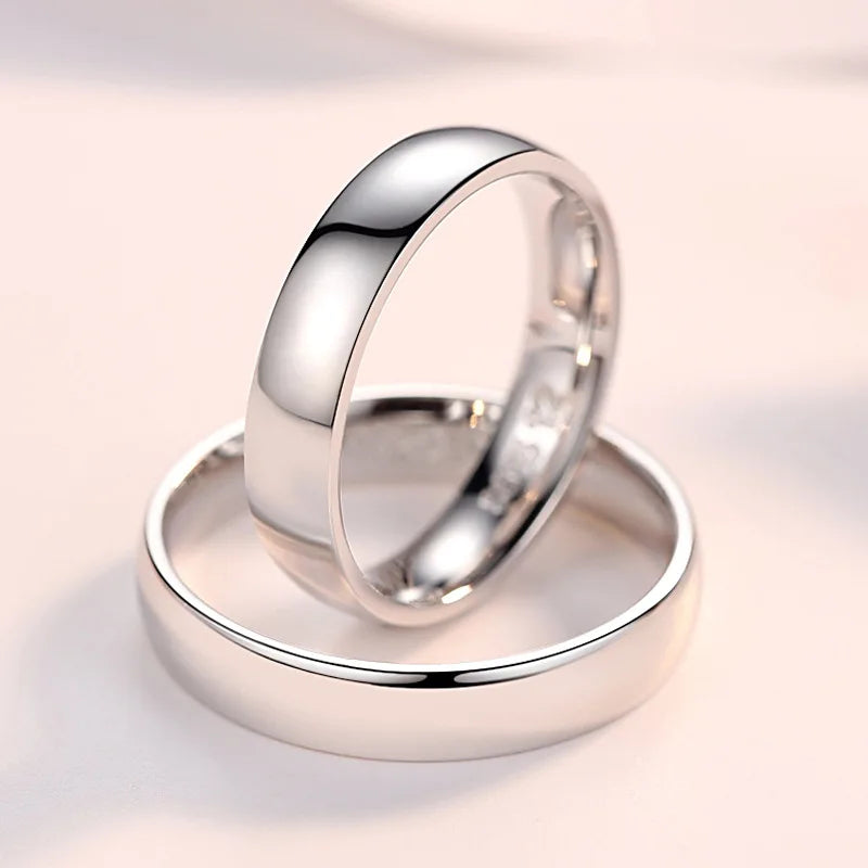 Trendy Ring Pure 100% 925 Sterling Silver Couple Ring Simple Smooth Wedding Band Jewelry Anniversary Gift for Lovers Women Men