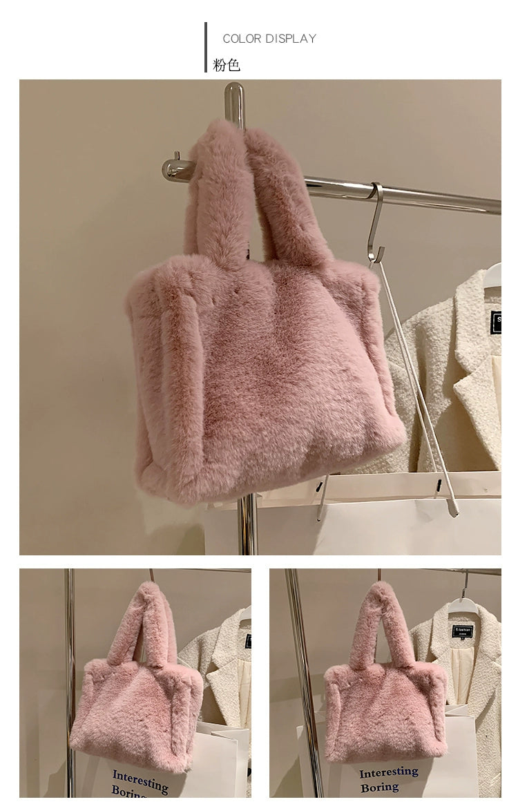 INS Cute Fashion Edge Pressing Mink Shoulder Plush Bag