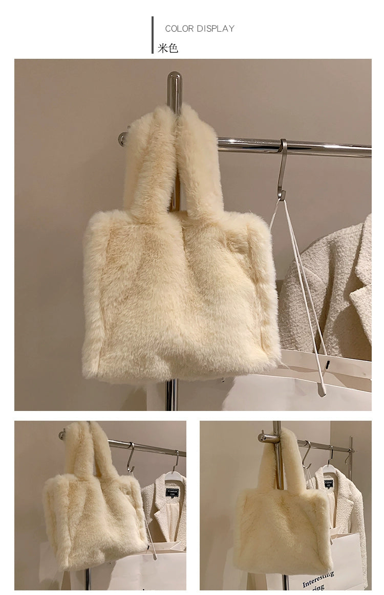 INS Cute Fashion Edge Pressing Mink Shoulder Plush Bag