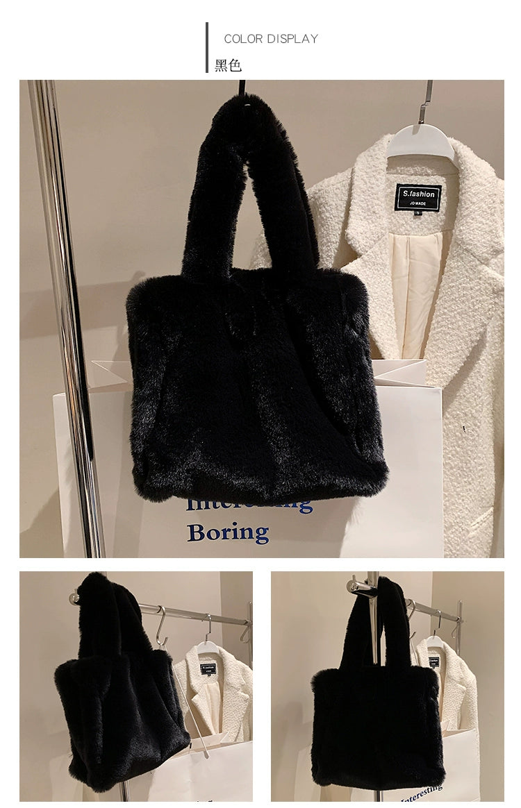 INS Cute Fashion Edge Pressing Mink Shoulder Plush Bag