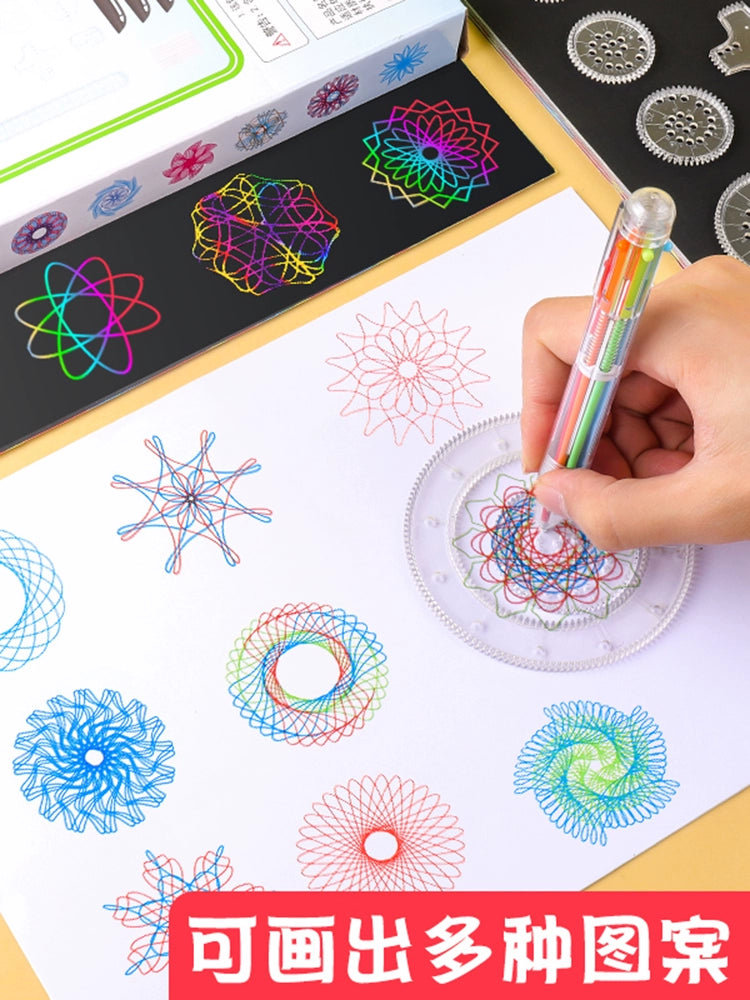 Puzzle Ever-Changing Kaleidoscope Magic Suit Flower Curve Ruler Elementary School Student Child Drawing Ruler Drawing Ruler Sets Template Cut Out Creative Painting Flower Pattern Magic Drawing Multifunctional Tool Stationery