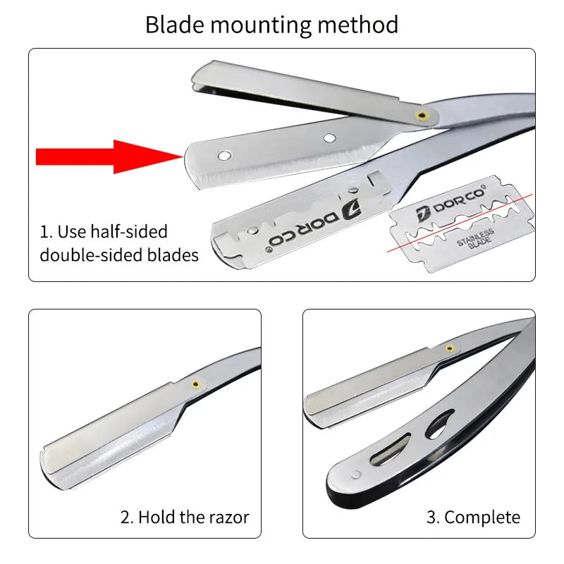 Men Shaving Barber Tools Hair Razor Armpit Hair Pubic Hair Black Folding Shaving Knife Stainless Steel Straight Razor Holder