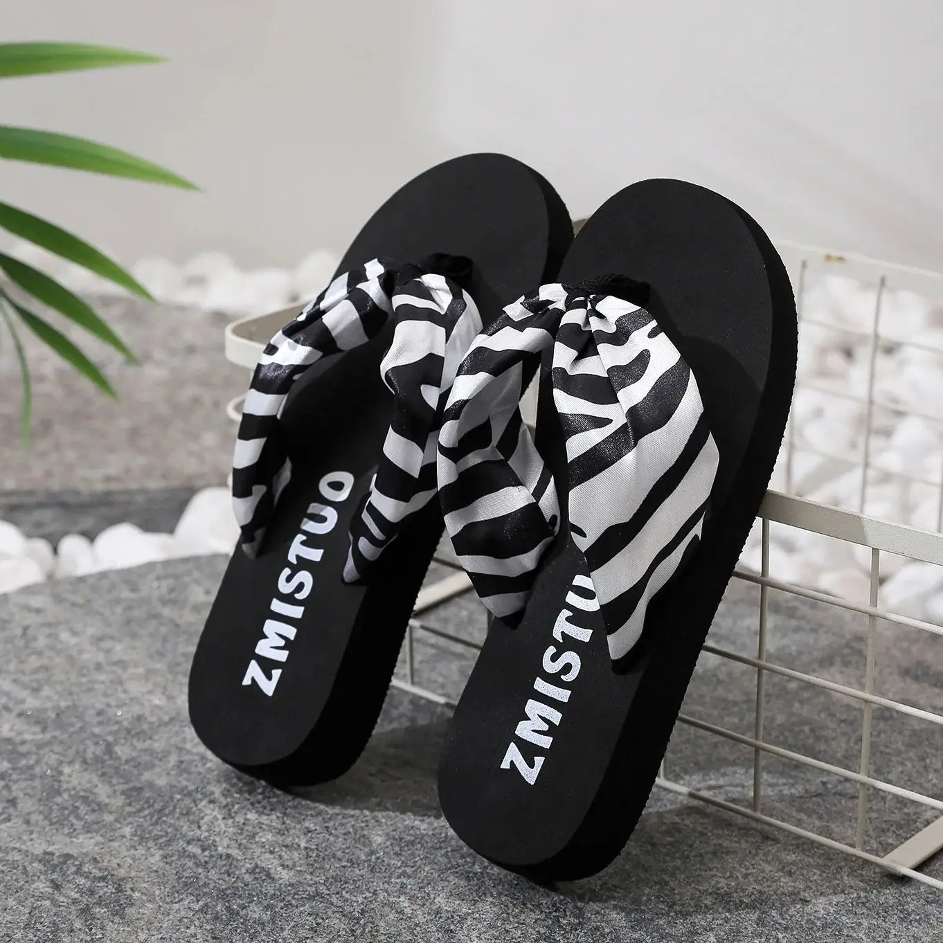 Women Home Slippers Zebra Veins Ladies Wedges Flip-flop Outdoor Casual Shoes Summer Platform Unisex Female Light Sandals Sides