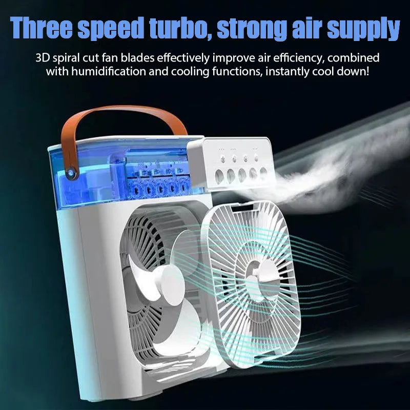 Portable 3 In 1 Fan Air Conditioner Household Small Air Cooler Led Night Lights Humidifier Air Adjustment Home Fans  New