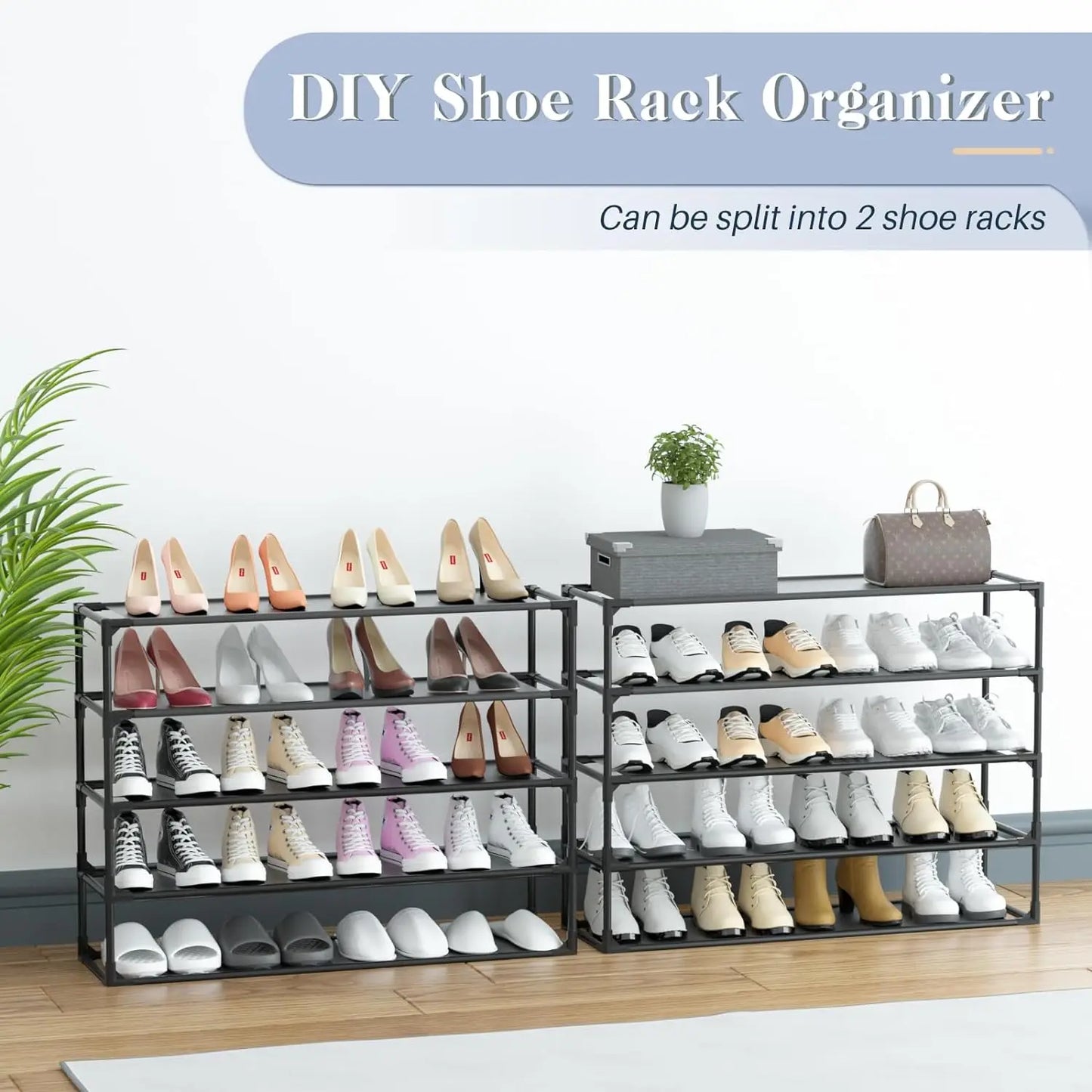 2 Pack 10-Tiers Shoe Rack Organizer, Sturdy Metal Pipes & Durable Non-Woven Fabric, Space Saving Tall Shoe Rack