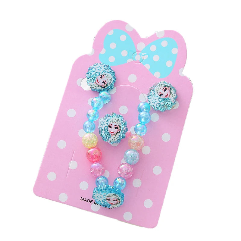 Disney Frozen Bracelet Set Frozen Elsa Children's Bracelet Ear Clip Ring Set Princess Bracelet Cartoon Toys Kids Girls Gifts