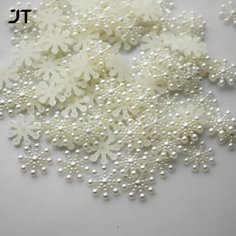 100pcs White Pearl Resin Snowflake Flatbacks Embellishments DIY Phone Christmas Decorations Scrapbooking Crafts 12mm