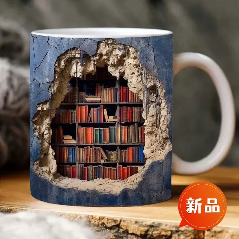 3D Bookshelf Mug Creative Room Design Ceramic Bookshelf Coffee Cup Bookshelf Coffee Mug 3D Effect Book Cup Gifts for Book Lovers