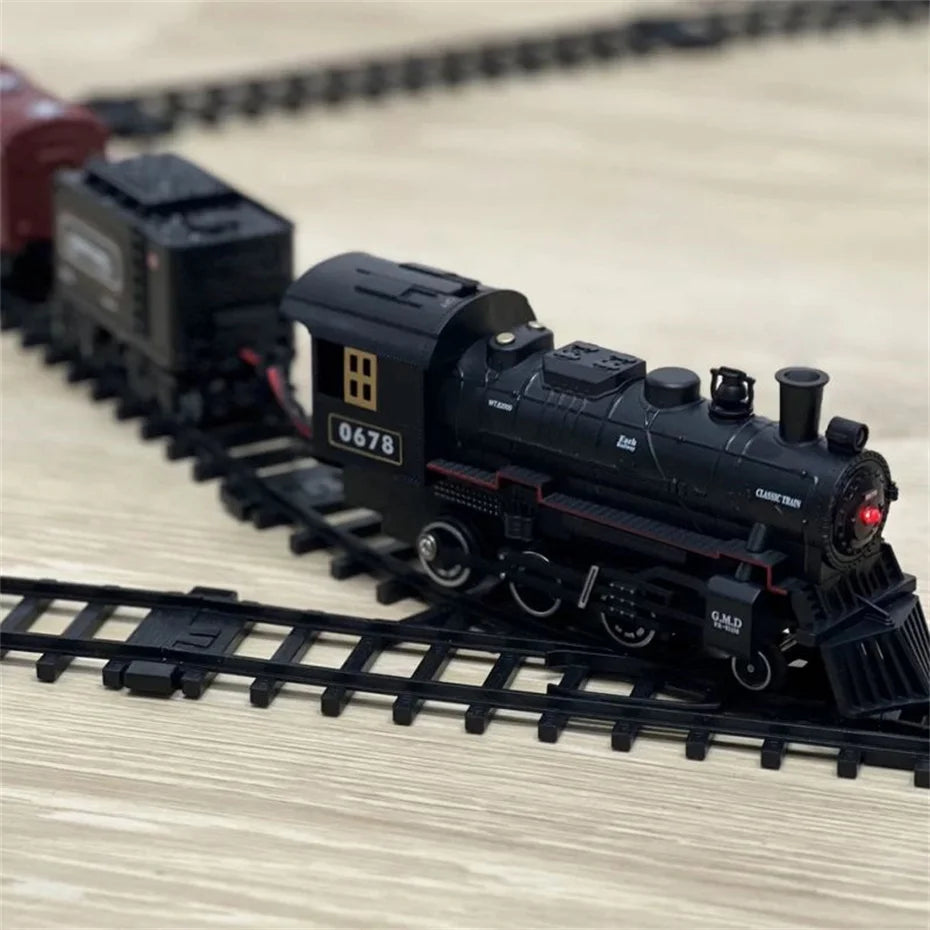 Classical Battery Operate Electric Railway Train Steam Locomotive Set Adding Water to Smoke Train Toys with Light&Sound ﻿