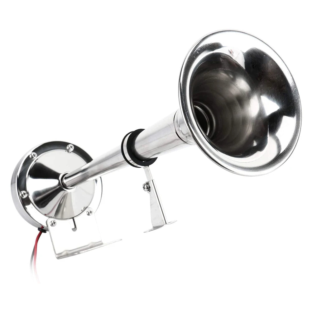 12V Polished Stainless Steel Single Trumpet Horn Low Tone Single Car Trumpet Air Horn Compressor Speaker for Marine Boat Truck