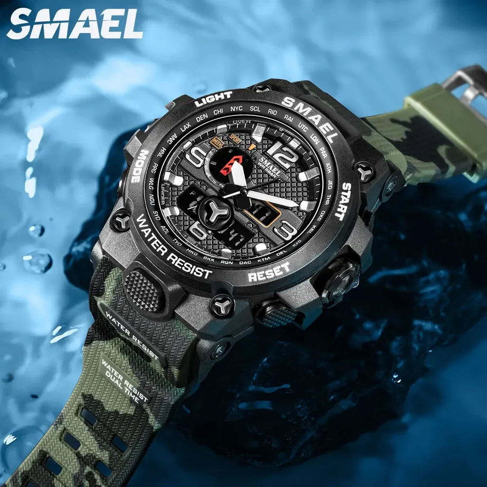 SMAEL Men's Multi functional Waterproof Night Light Alarm Clock Sports Outdoor Watch 1545D Camo Tactical Watch