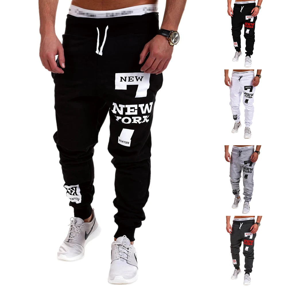 Men's Trousers Hip-Hop Style Casual Sports Jogging Sweat-absorbing Sports Pants Fashion Printing Basic Streetwear Black White