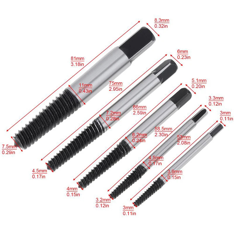 5Pcs High Speed Steel Screw Extractor 3.5-7mm Center Drill Bits Guide Set Broken Damaged Bolt Remover Removal Speed Easy Set