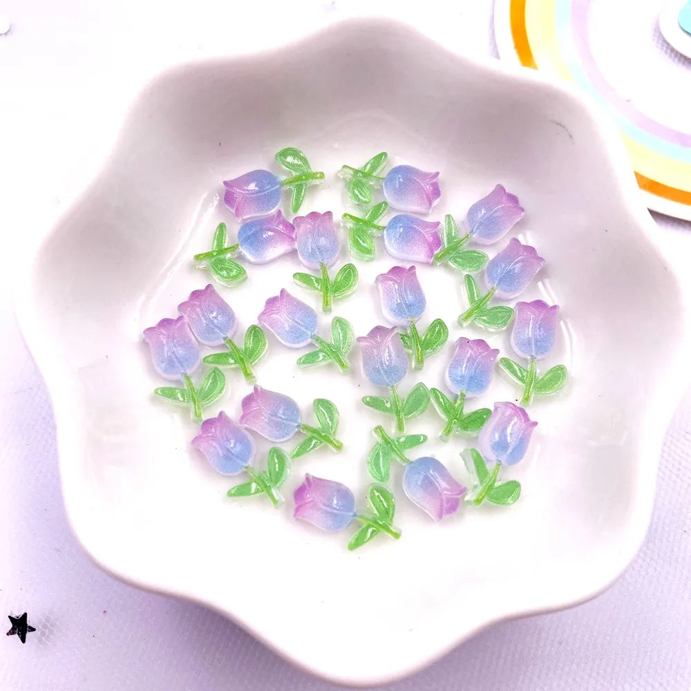 50pcs Resin Kawaii Mini Colorful A Tulip Art Nails Flatback Flower Rhinestone Applique Accessories DIY Manicure Scrapbook Crafts