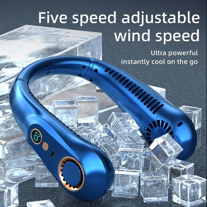 New Summer Portable Mini Hanging Neck Fan Bladeless Neckband Fan Digital Display Power Air Cooler USB Rechargeable Electric Fans