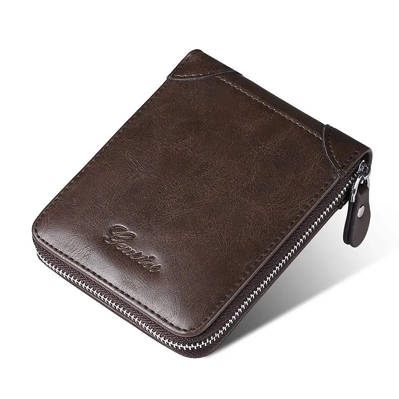 Men's Coin Purse Wallet RFID Blocking Man PU Leather Wallet Zipper Business Card Holder Money Bag Wallet Male