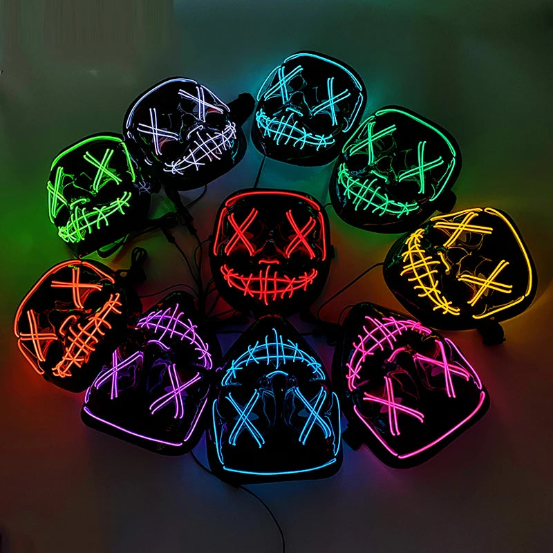 Cosplay EL Neon Mask Halloween Neon Led Purge Mask Masque Masquerade Party Masks LED Light Glowing Horror Mask Glow in the Dark