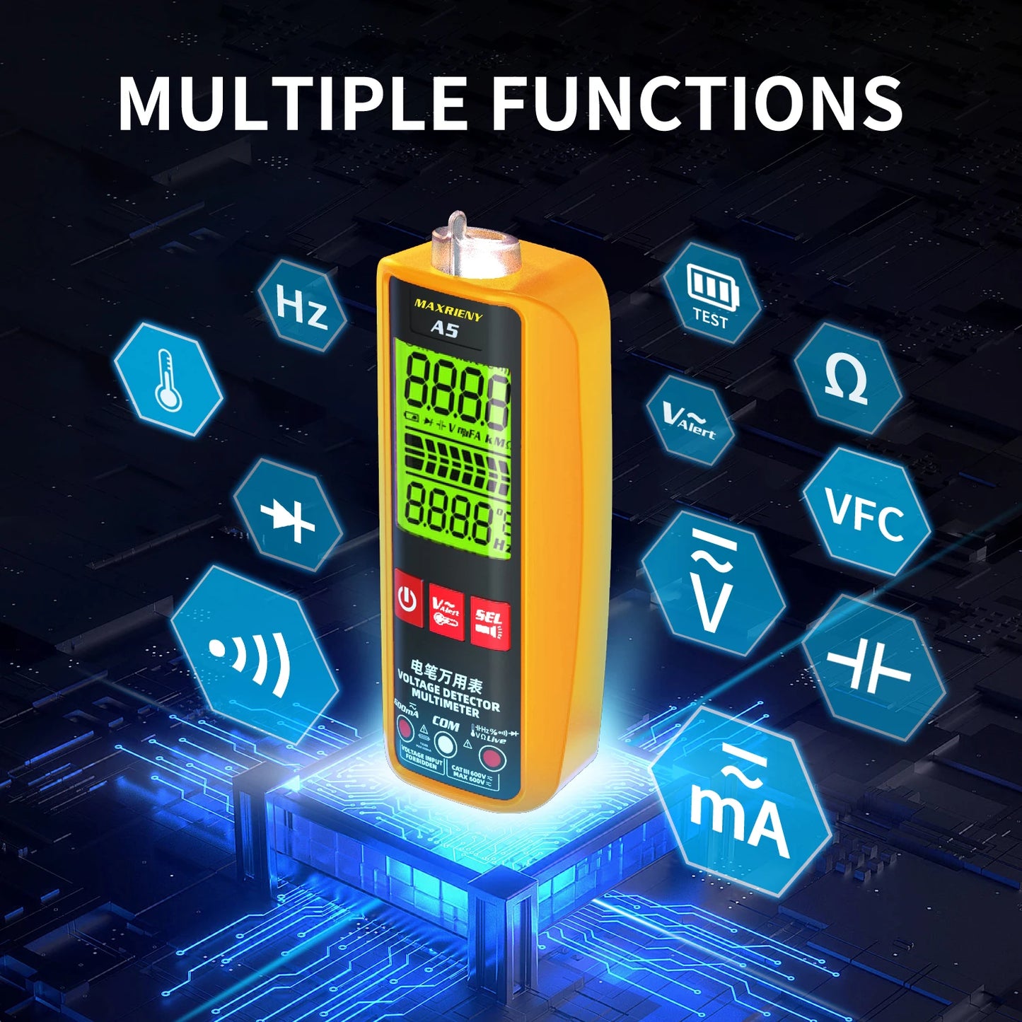 A5/A5X Voltage Tester Digital voltmeter Non-Contact Electrician Detector AC DC Current Voltmeter Live Wire Test Ohm Hz VFC Meter