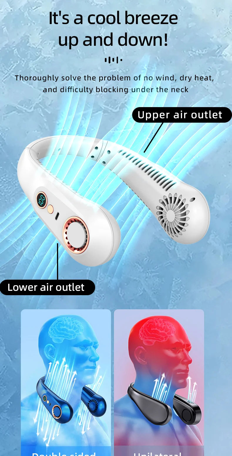 New Summer Portable Mini Hanging Neck Fan Bladeless Neckband Fan Digital Display Power Air Cooler USB Rechargeable Electric Fans