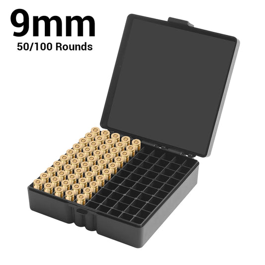 9mm Tactical Ammo Box 50/100 Rounds Shotgun Bullet Shell Holder Box Portable Rifle Cartridge Storage Case Flip-Top Bullets Can