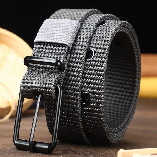 Porous canvas belt men's pin buckle belt students youth Korean version of hundred jeans belt military training lengthened female