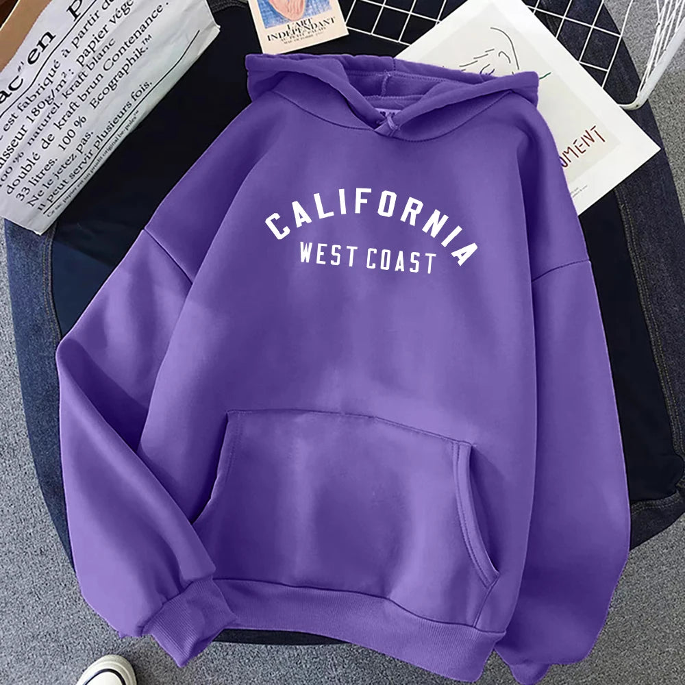 California West Coast Creative Pattern Hoodie Womens Autumn Loose New Hoody O-Neck Casual Sweatshirt Pocket Fleece Womenswear