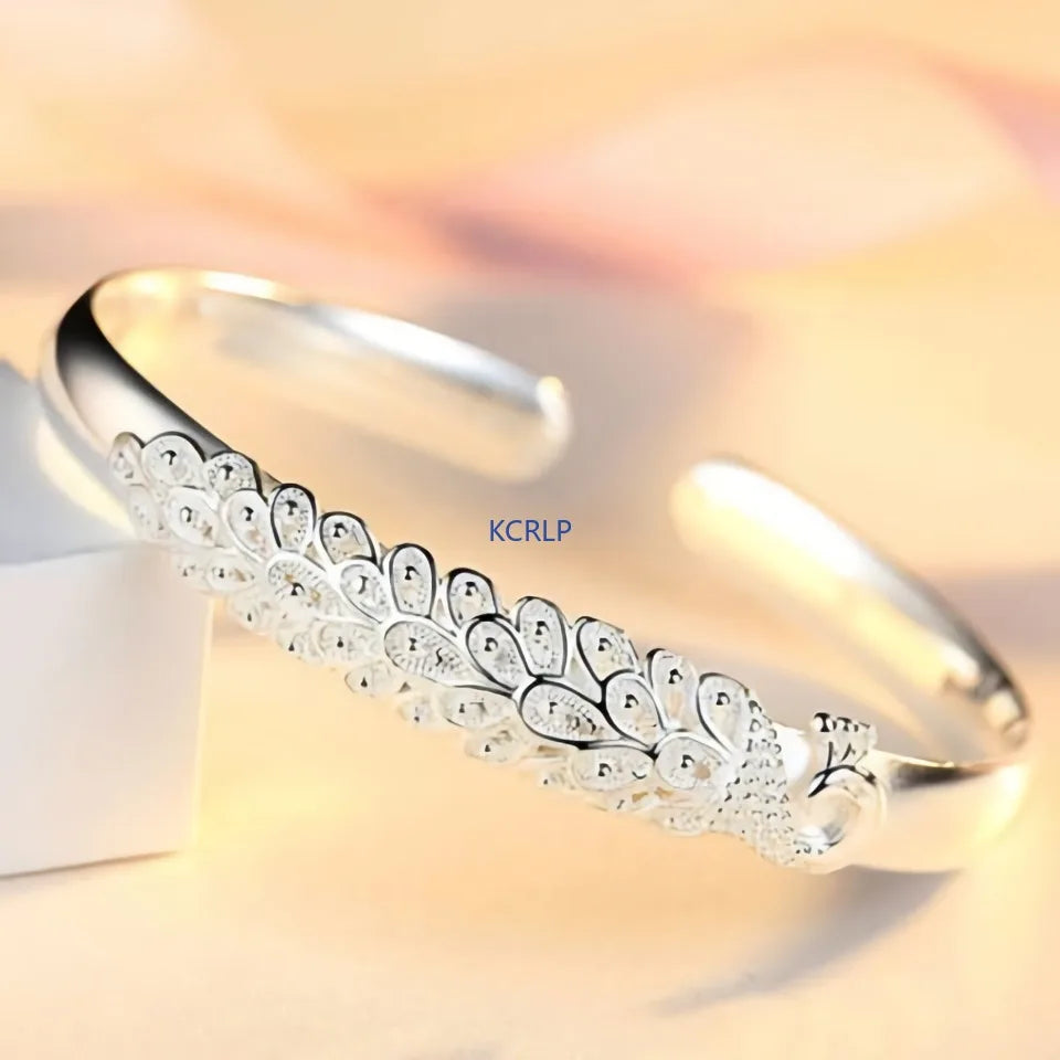 KCRLP 925 sterling silver elegant Peacock opening screen bracelet Bangles for women fashion party wedding  jewelry gift