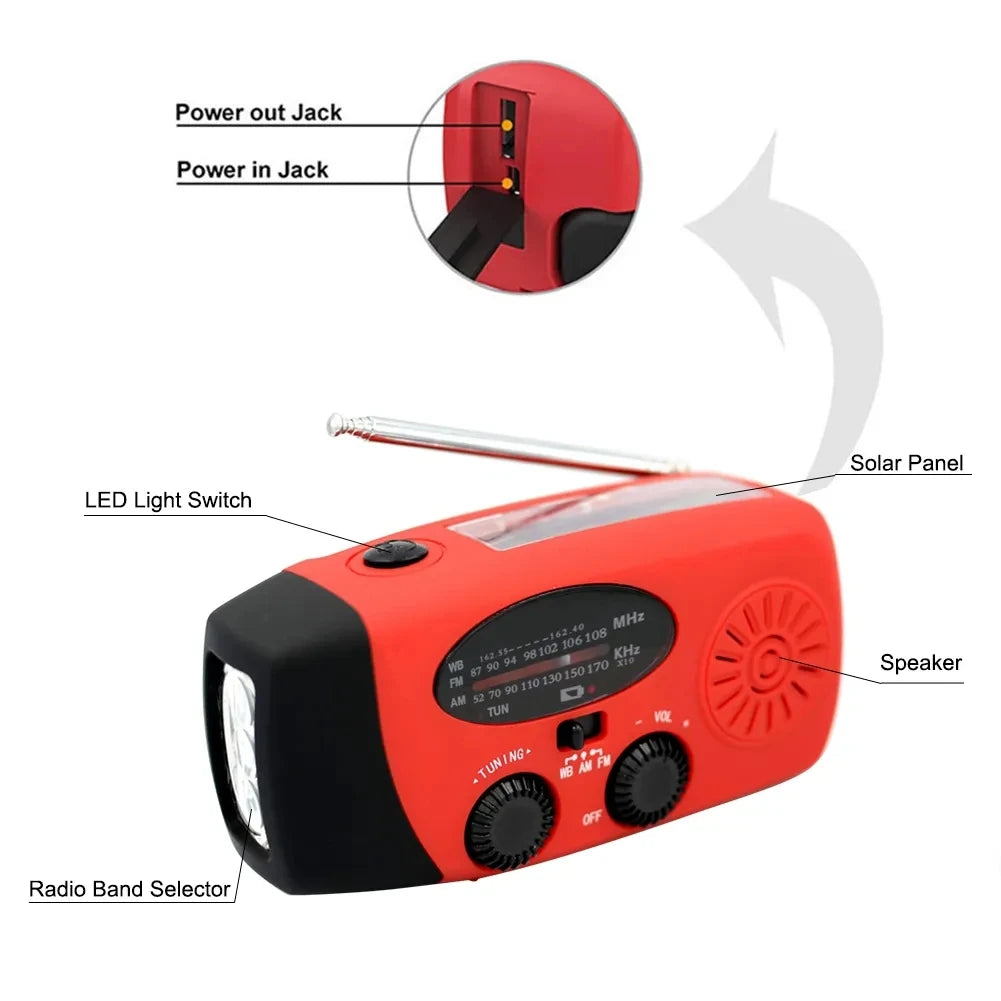 Emergency Radio Solar Power Hand Crank Radio Global receiver High Quality LED Torch Reading Light SOS Alarm 2000mAh