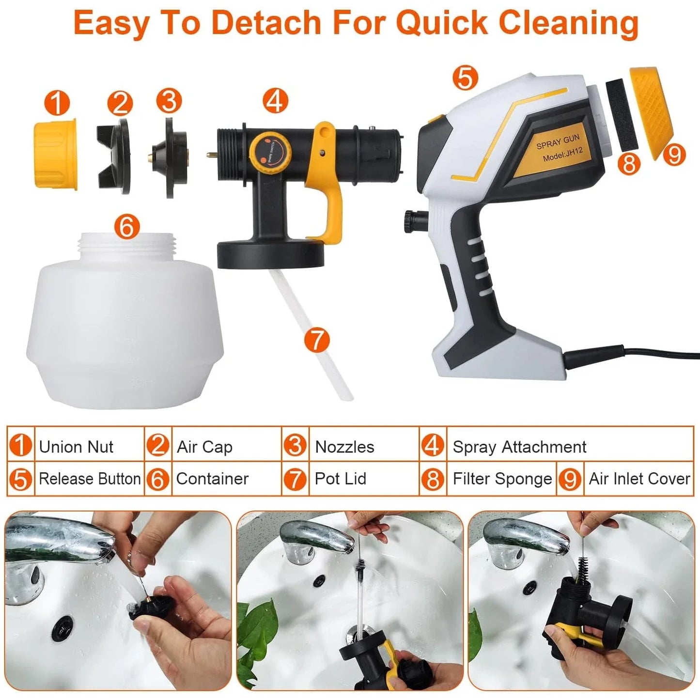 1800W 220V 110V Electric Spray Gun High Power HVLP Paint Sprayer Auto Furniture Steel Coating Air Brush Copper Nozzle