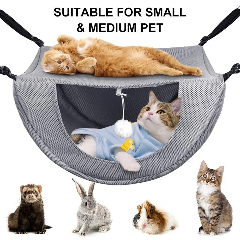 Double Layer Cat Cage Hammock,Breathable Mesh Hanging Pet Bed with Adjustable Lanyard,Suitable for Indoor Cats Kitten Ferret Ham