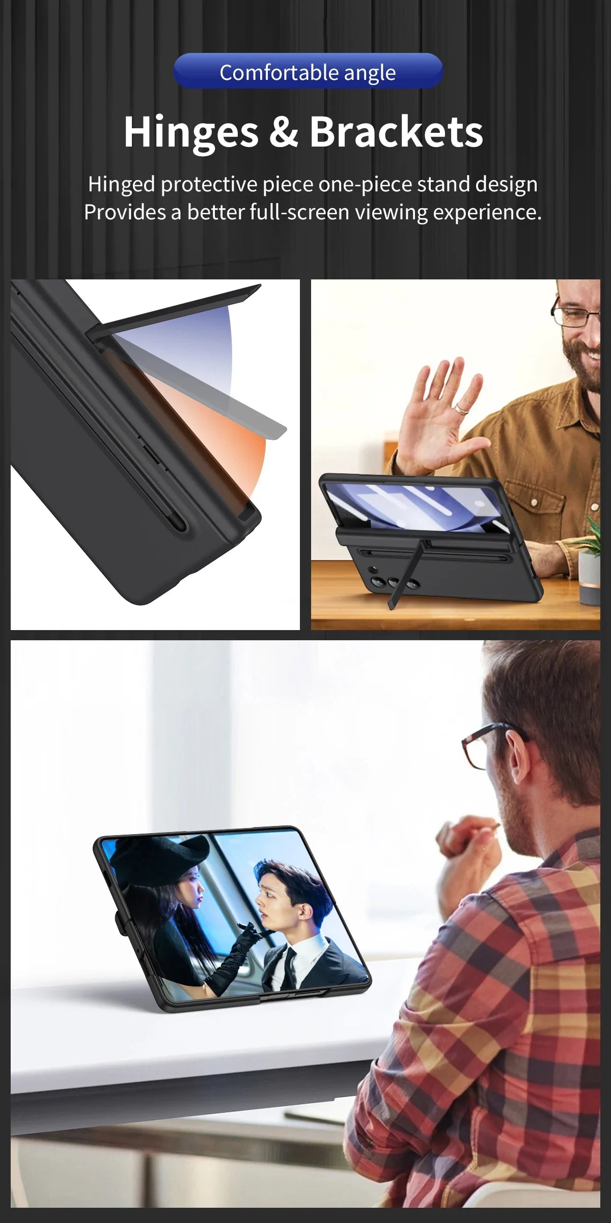 Pen Holder Slot Case for Samsung Galaxy Z Fold 6 5 4 3 Fold5 with Pen Bracket Front Glass Film Protection ZFold6 5G Luxury Cover