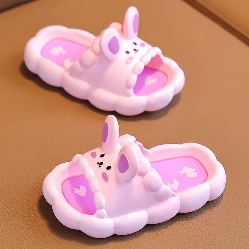 Summer Aged 3-10 Children Slippers Cute Cartoon Rabbit Sandal For Boys Girls Flip Flops Non-Slip Bathroom Indoor Home Kids Shoes