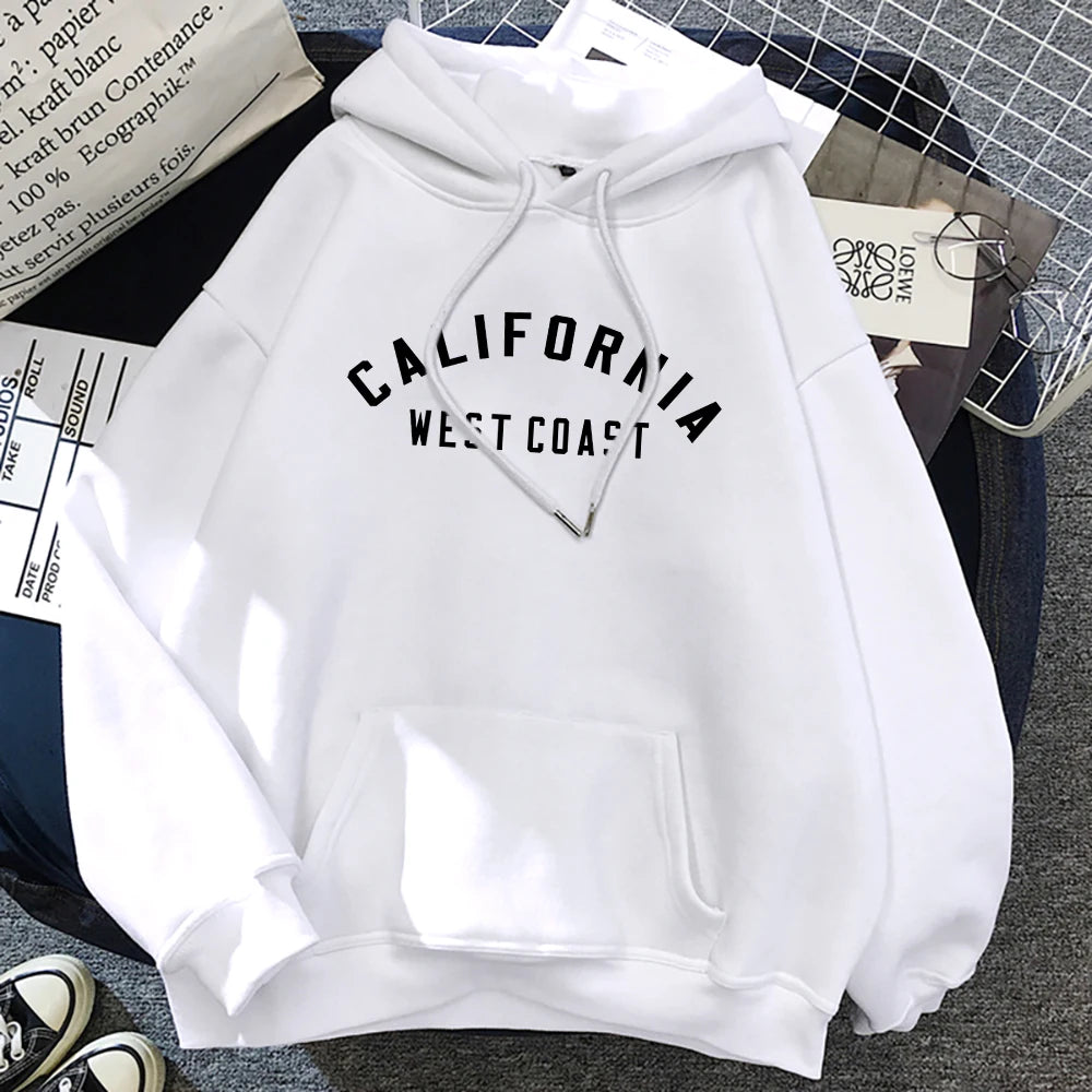 California West Coast Creative Pattern Hoodie Womens Autumn Loose New Hoody O-Neck Casual Sweatshirt Pocket Fleece Womenswear