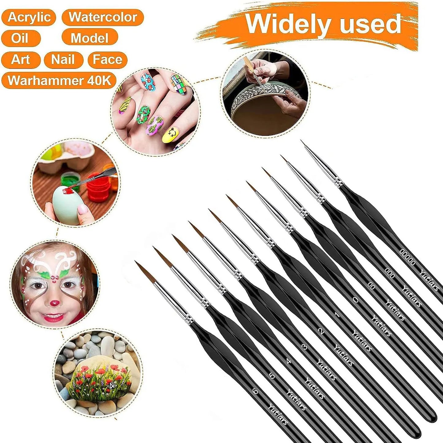 10 Pieces Fine Detail Paint Brush Miniature Painting Brushes Kit Mini Paints Brush Set for Acrylic, Watercolor, Oil, Face, Nail