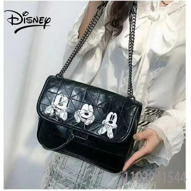 Disney Women's Bag Mickey Mouse Large Capacity PU Soft Leather Shoulder Bag for Girl Kids Men Wallet Purse