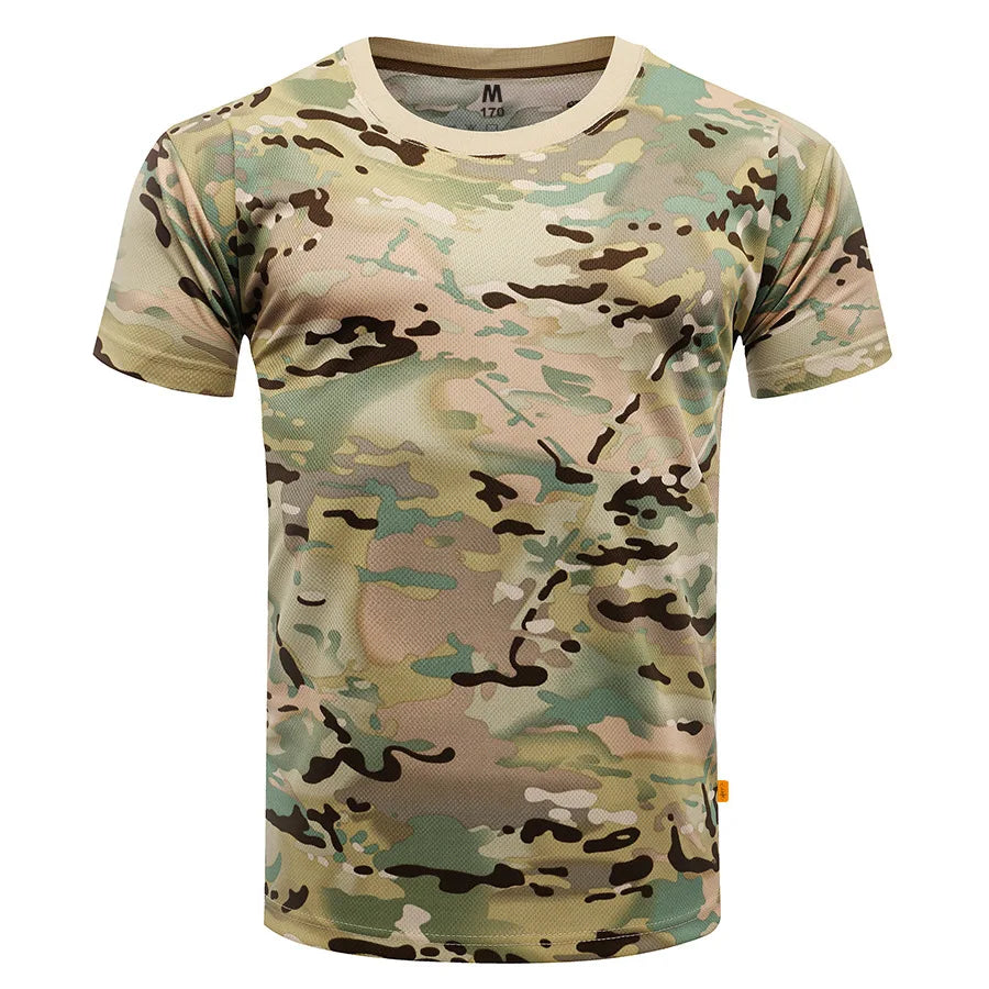 Men Tactical T-shirt Summer Camouflage Quick Dry Short Sleeve O Neck T Shirt Combat Clothes Hunting Camping Shirt