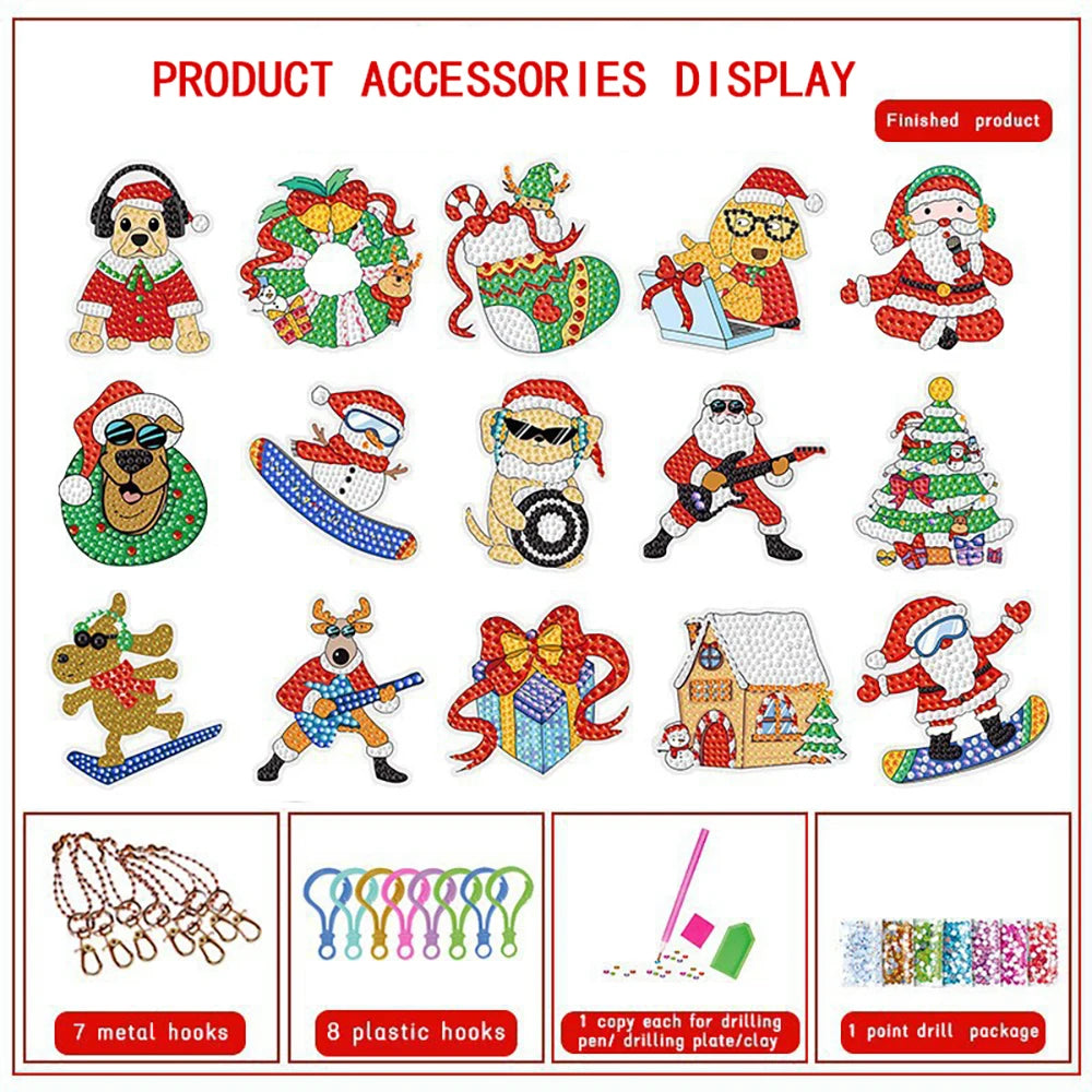 Christmas Diamond Painting Keychain 5D DIY Hanging Diamond Art Kits Diamond Ornaments for Kids Christmas Crafts Family Decor