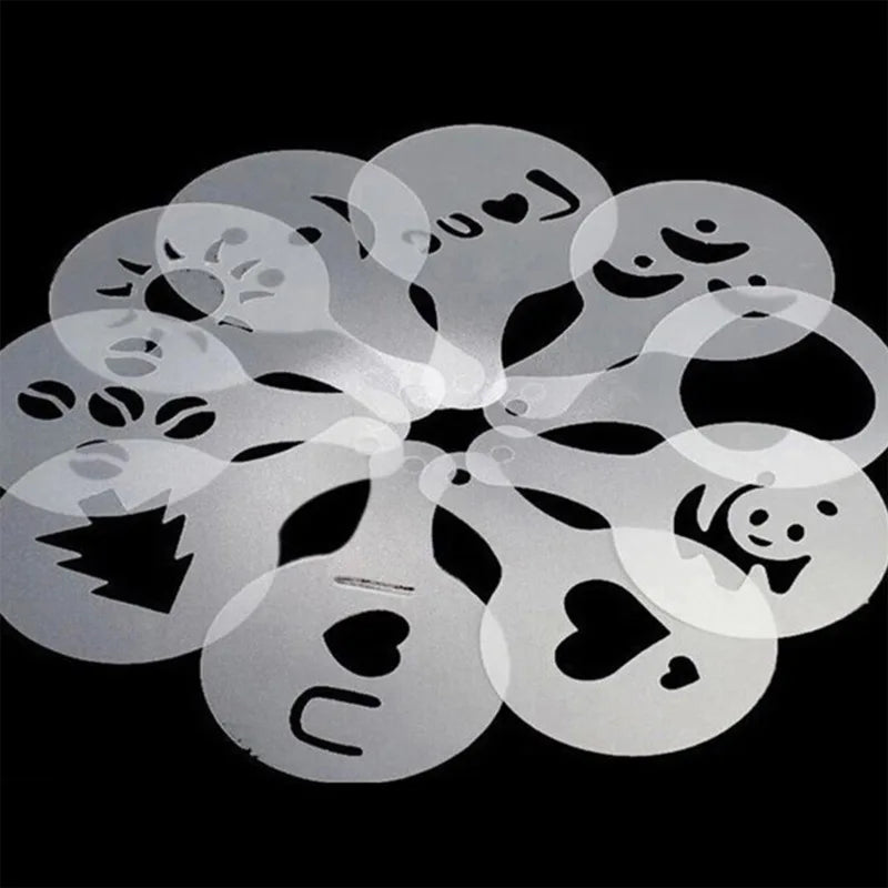 16Pcs Mold Coffee Milk Cake Cupcake Stencil Template Coffee Barista Cappuccino Template Strew Pad Duster Spray Tools