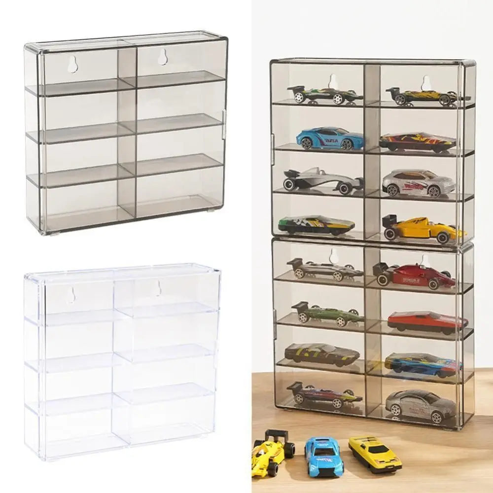 Transparent 1:64 Toy Model Cars Display Box Acrylic Dustproof Cabinet 8 Grids Wall Mounted Storage Box Hotwheels Cars