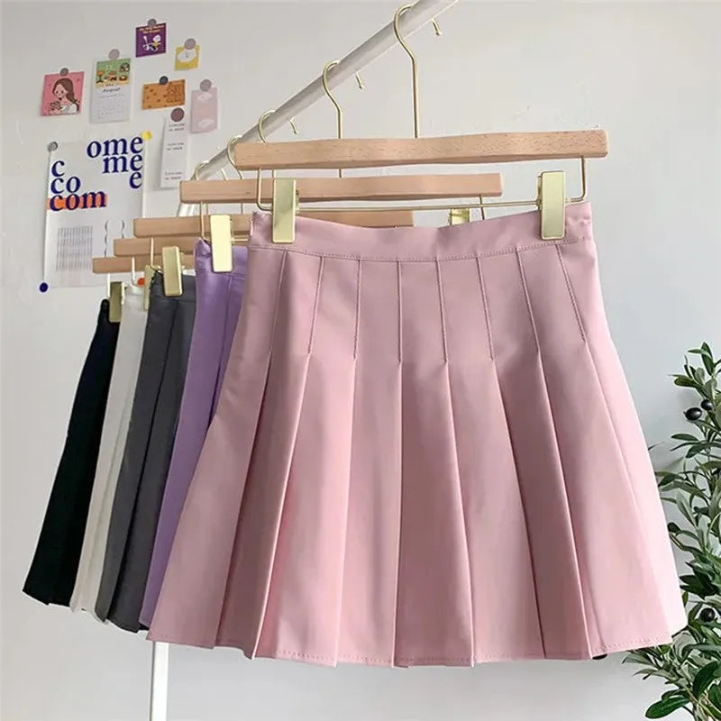 Solid Color A-line Short Women Summer Western Cloth Fabric High Waist Slim Half Skirt Autumn Winter Jk Short Skirt Sweet Style