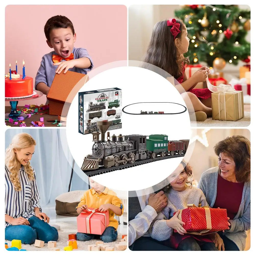 Battery Powered Retro Steam Train Model Puzzle Assembly Toys Electric Classical Train Set For Boys Girls Toddler Christmas Gifts