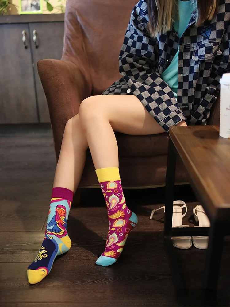 New Asymmetrical Couples AB Mandarin Ducks Medium and High Sleeve Fashion Fashion Sports Color Cotton Socks