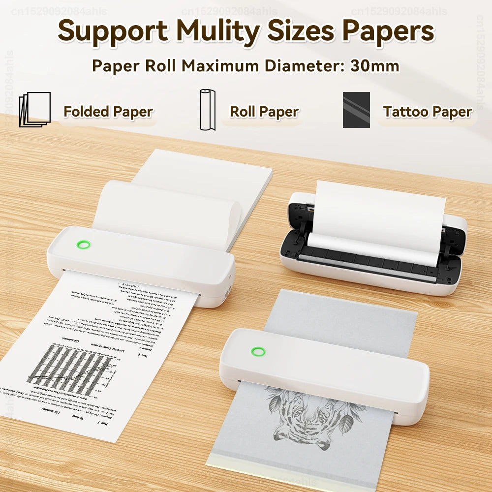 Inkless Tattoo Printer Portable A4 Thermal Printer Bluetooth Wireless Tattoo Stencil Printer with Tattoo Transfer Paper A4 Paper