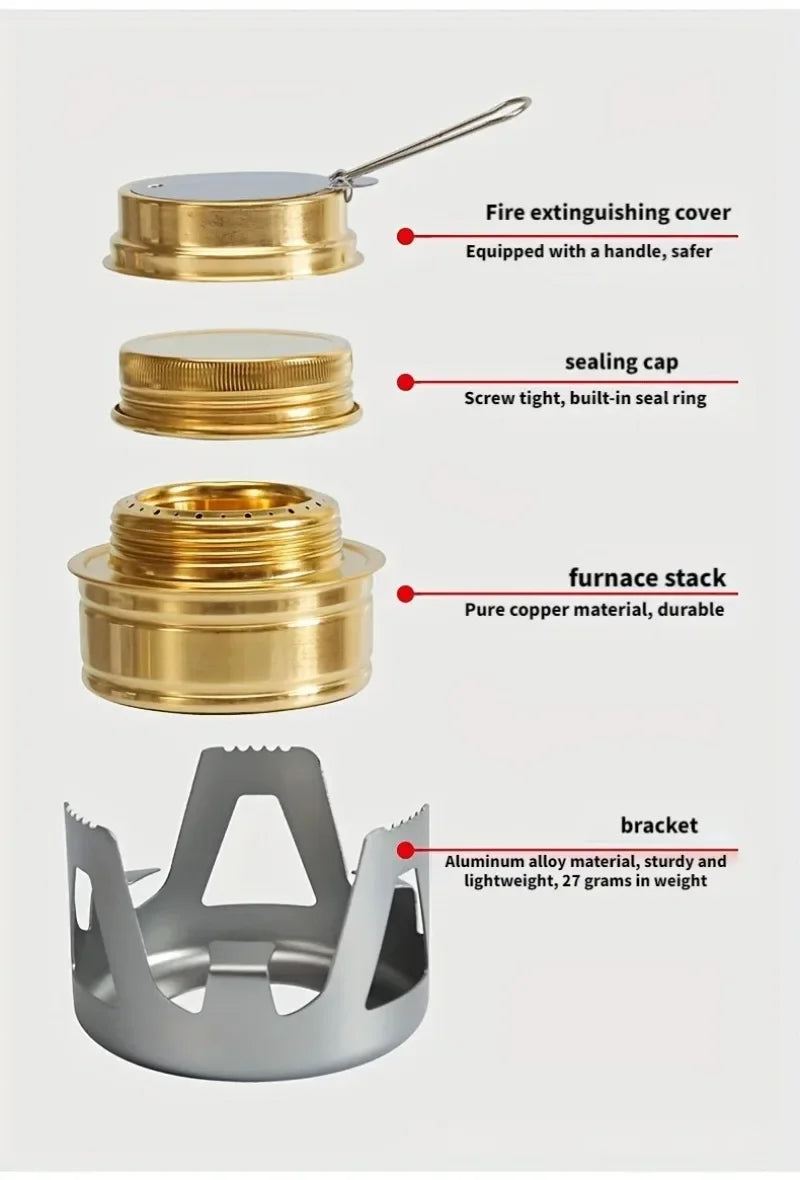 Outdoor Portable Mini Alcohol Stove Suitable for Camping Picnic Barbecue and Fishing Aluminum Alloy Structure Adjustable Flame