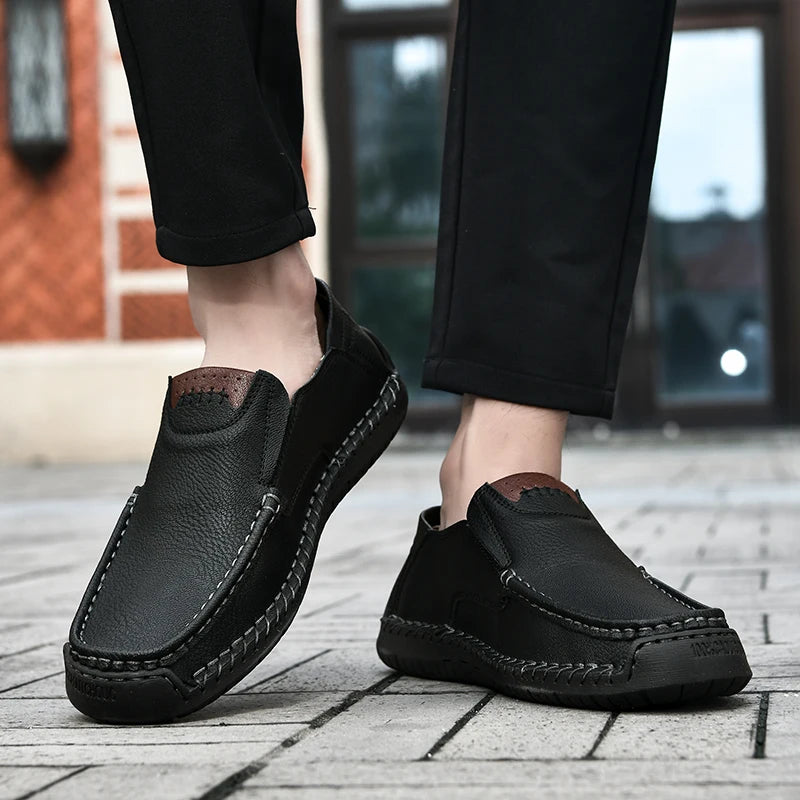 Handmade Leather Men Shoes Casual Comfortable Slip On Loafers Men Leather Shoes Flats Moccasins Walking Shoes Dropshipping