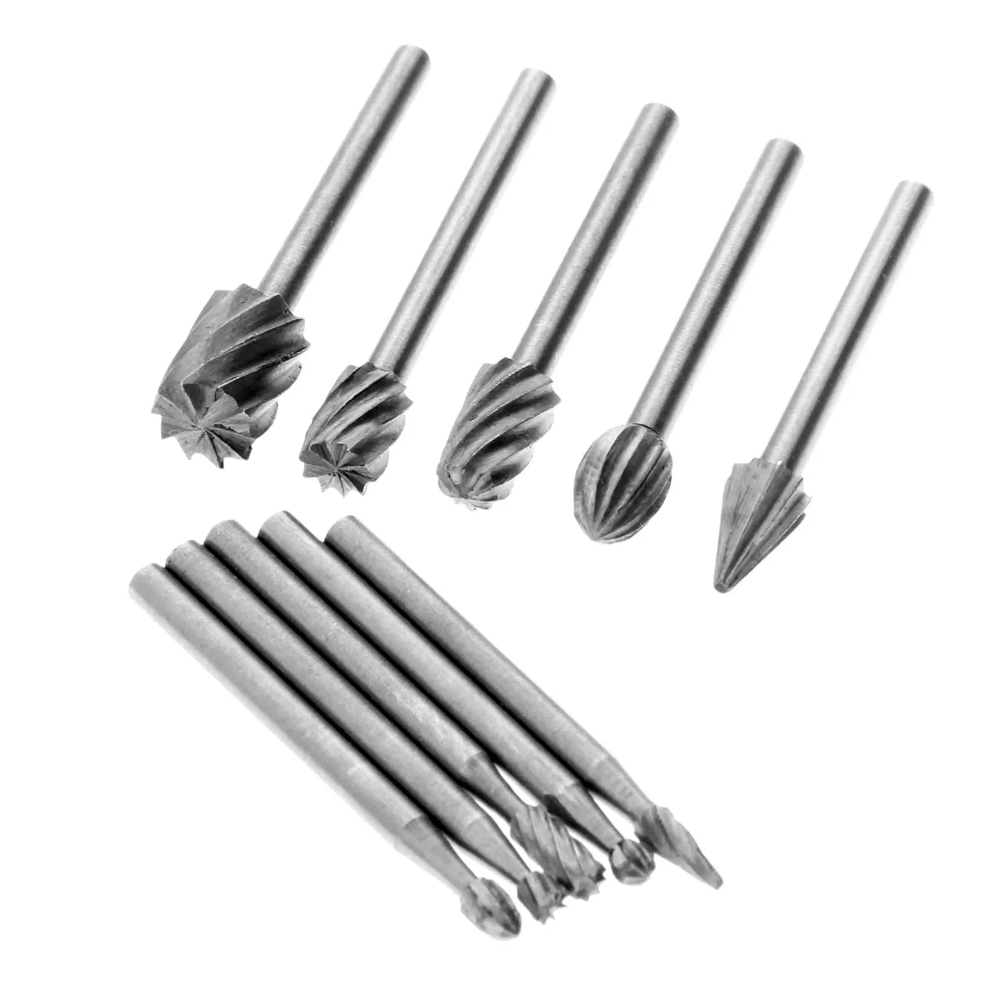 10Pcs 1/8 HSS Routing Router Drill Bits Set for Dremel Carbide Rotary Burrs Tools Wood Stone Metal Root Carving Milling Cutter