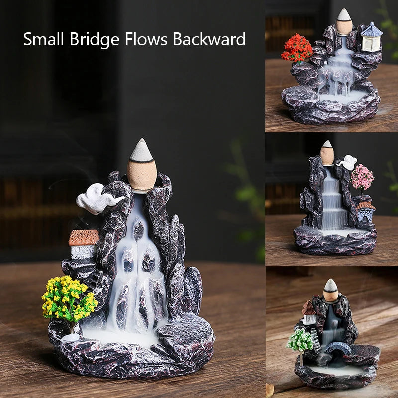 Incense Burner Zen Decoration for Home Yoga Room Backflow Aroma Smoke Fireplace Mountains River Waterfall Incense Burner Holder